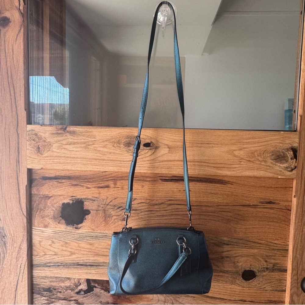 Coach Mini Christie Carryall F23337 Metallic Dark Teal Leather Satchel Tote NWT